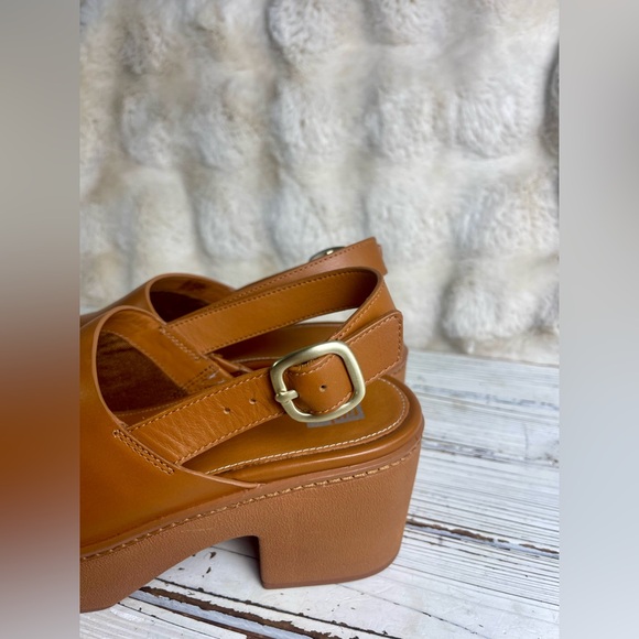 Fitflop Pilar Tan Leather Back Strap Platform Chunky Heel Mule Sandals Sz 8 - Picture 4 of 15
